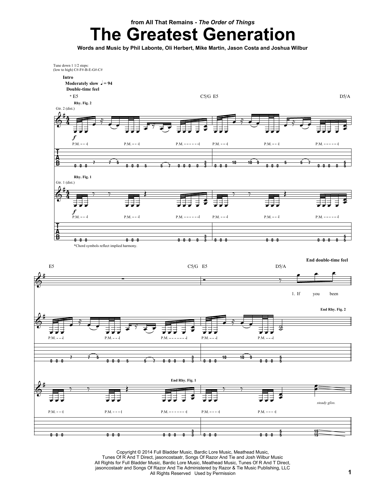 All That Remains The Greatest Generation Sheet Music Notes & Chords for Guitar Tab - Download or Print PDF
