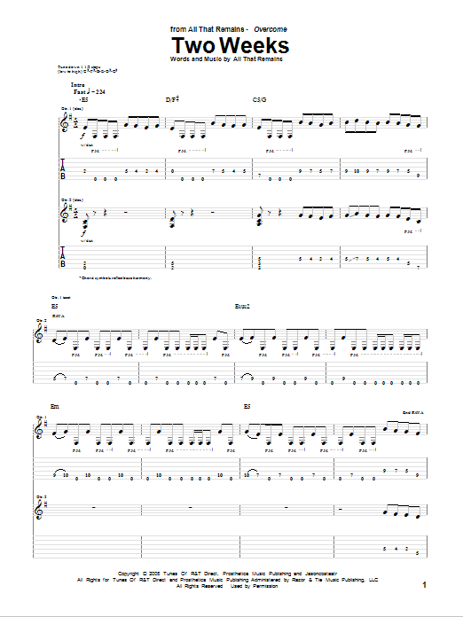 All That Remains Two Weeks Sheet Music Notes & Chords for Guitar Tab Play-Along - Download or Print PDF