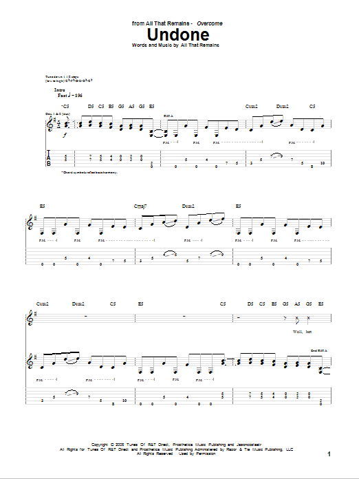 All That Remains Undone Sheet Music Notes & Chords for Guitar Tab - Download or Print PDF