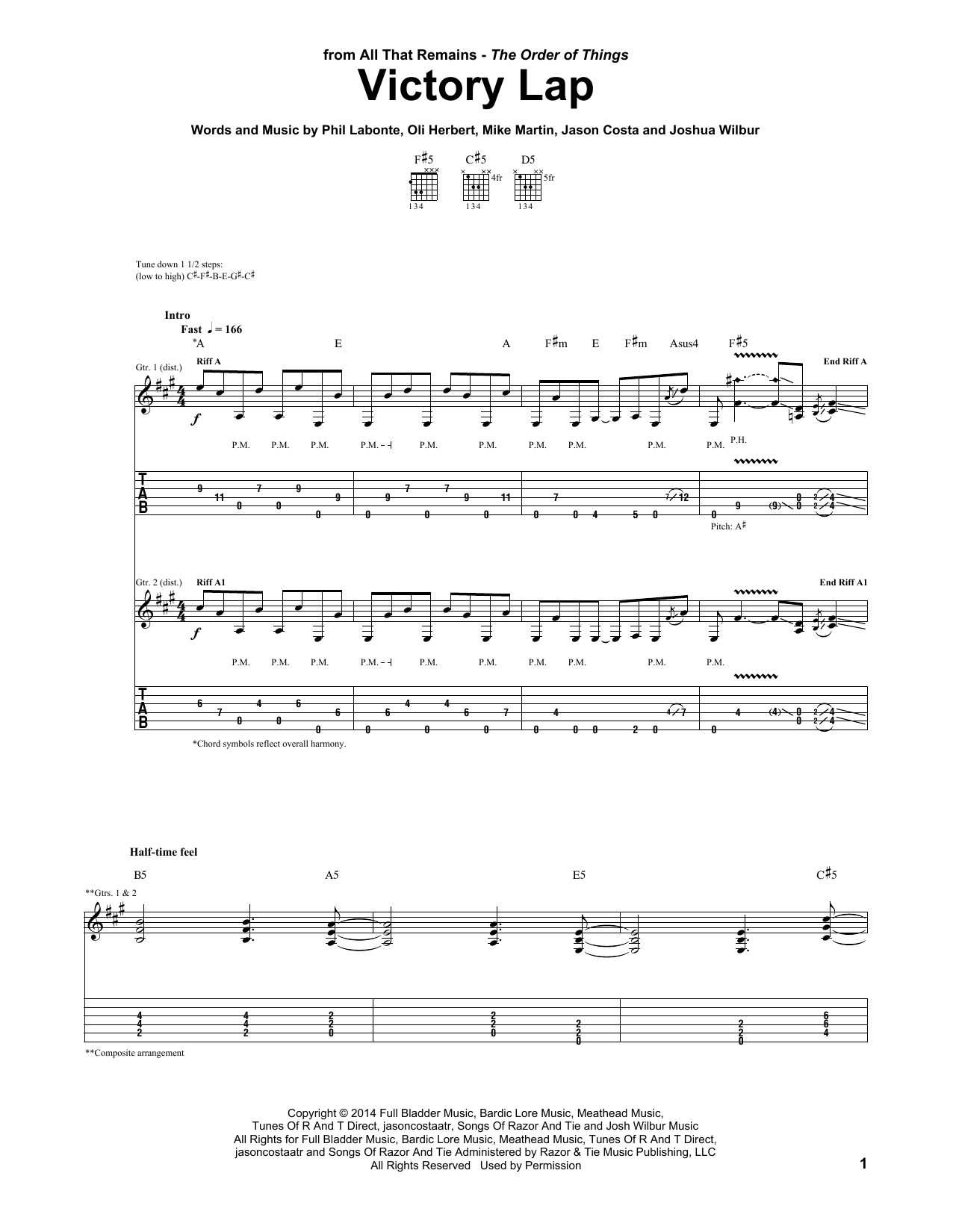 All That Remains Victory Lap Sheet Music Notes & Chords for Guitar Tab - Download or Print PDF