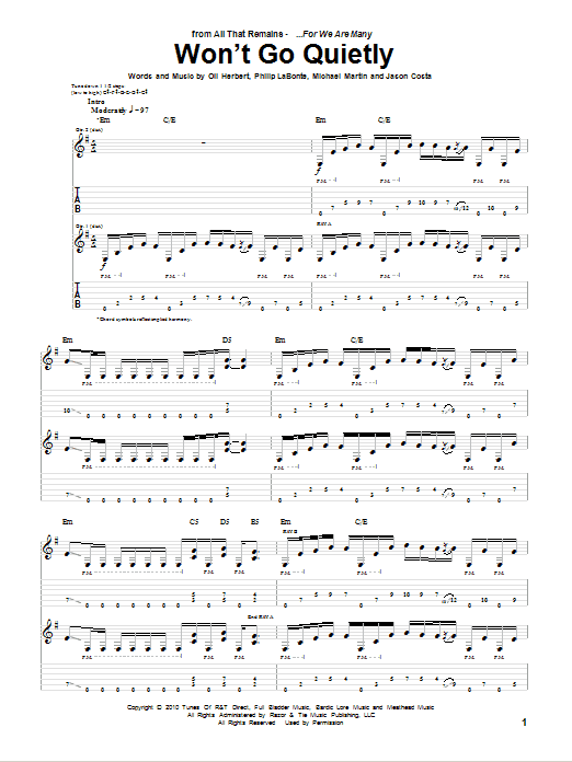 All That Remains Won't Go Quietly Sheet Music Notes & Chords for Guitar Tab - Download or Print PDF All That Remains Won't Go Quietly Sheet Music Notes & Chords for Guitar Tab - Download or Print PDF