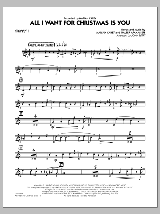 John Berry All I Want For Christmas Is You Trumpet 1 Sheet Music Download Pdf Score 329847