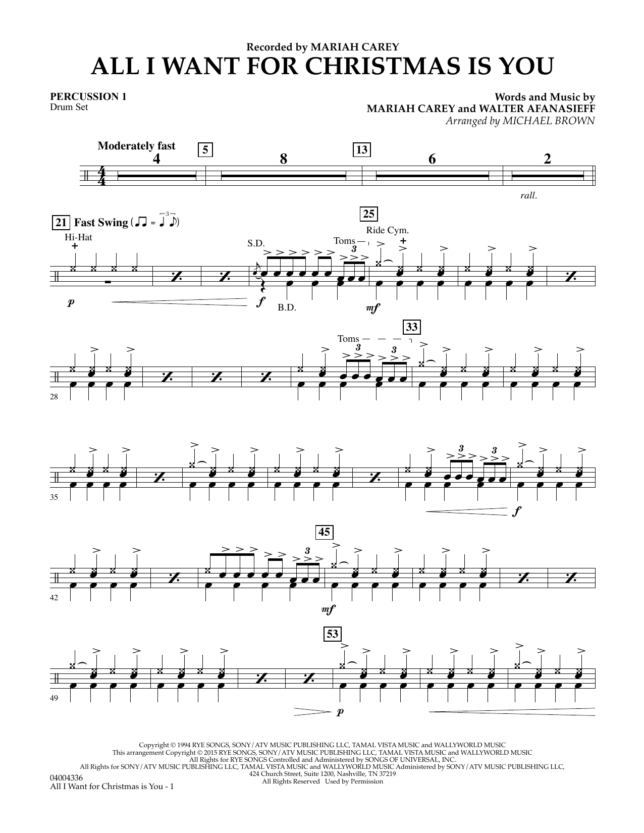 Mariah Carey All I Want For Christmas Is You Arr Michael Brown Percussion 1 Sheet Music Download Pdf Score 349090