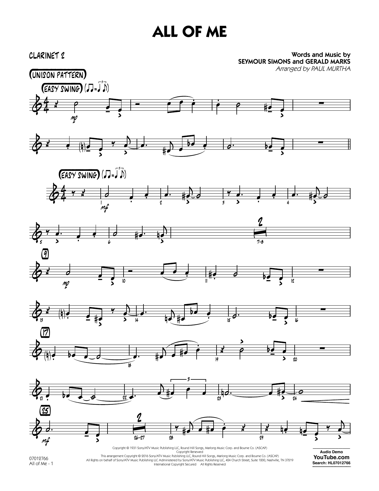 Paul Murtha All Of Me Bb Clarinet 2 Sheet Music Download Pdf Score 352844