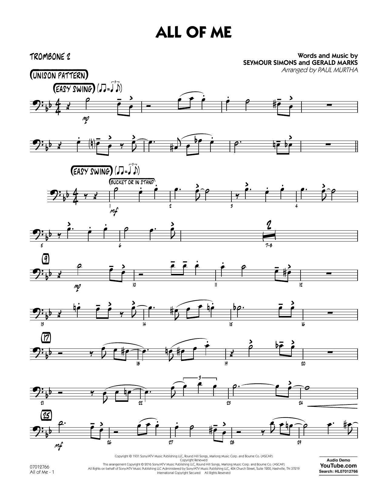 Paul Murtha All Of Me Trombone 2 Sheet Music Download Pdf Score 352835