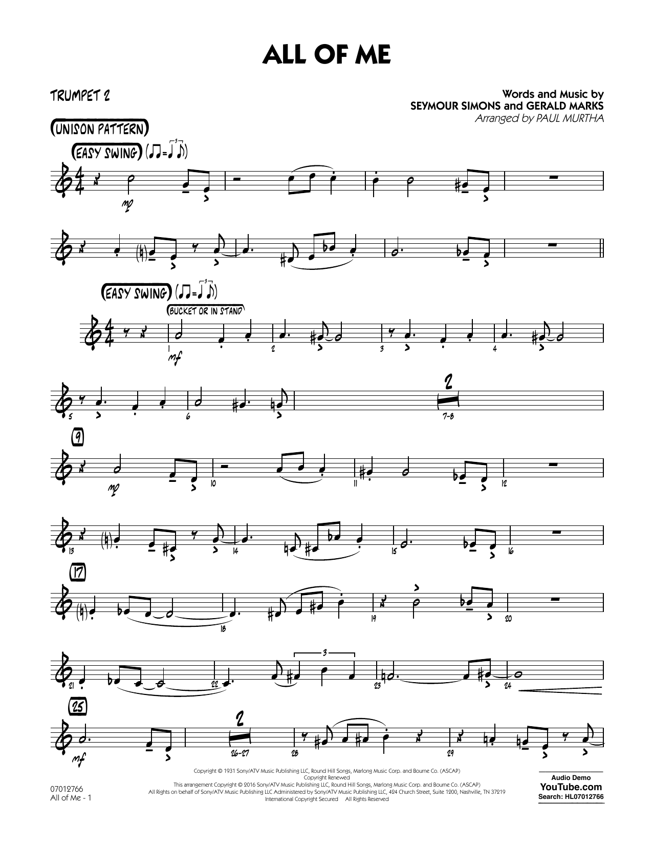 Paul Murtha All Of Me Trumpet 2 Sheet Music Download Pdf Score 352832