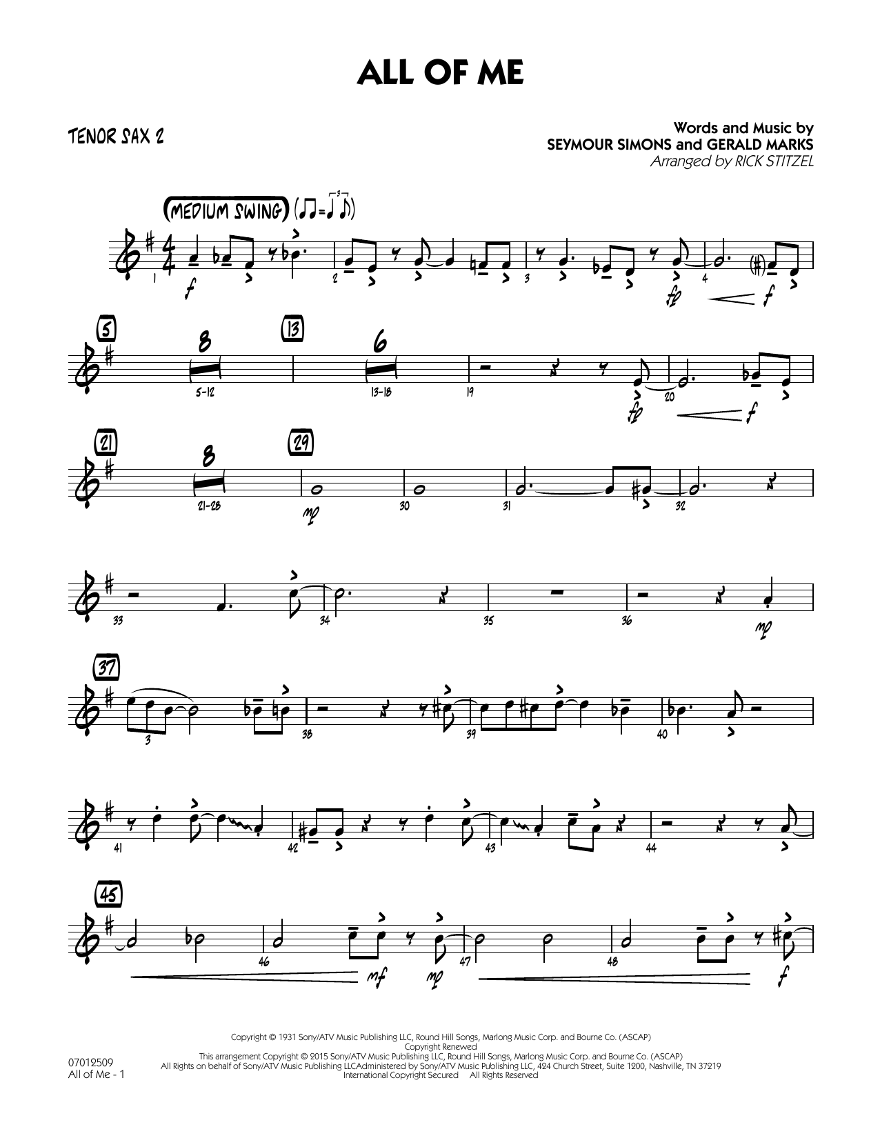 Rick Stitzel All Of Me Key F Tenor Sax 2 Sheet Music Download Pdf Score 340325