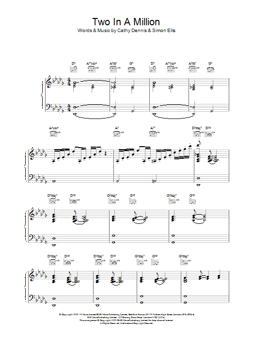 Preview All Saints Two In A Million R & B sheet music, notes and chords for Piano, Vocal & Guitar (Right-Hand Melody), SKU: 13874 Two In A Million sheet music