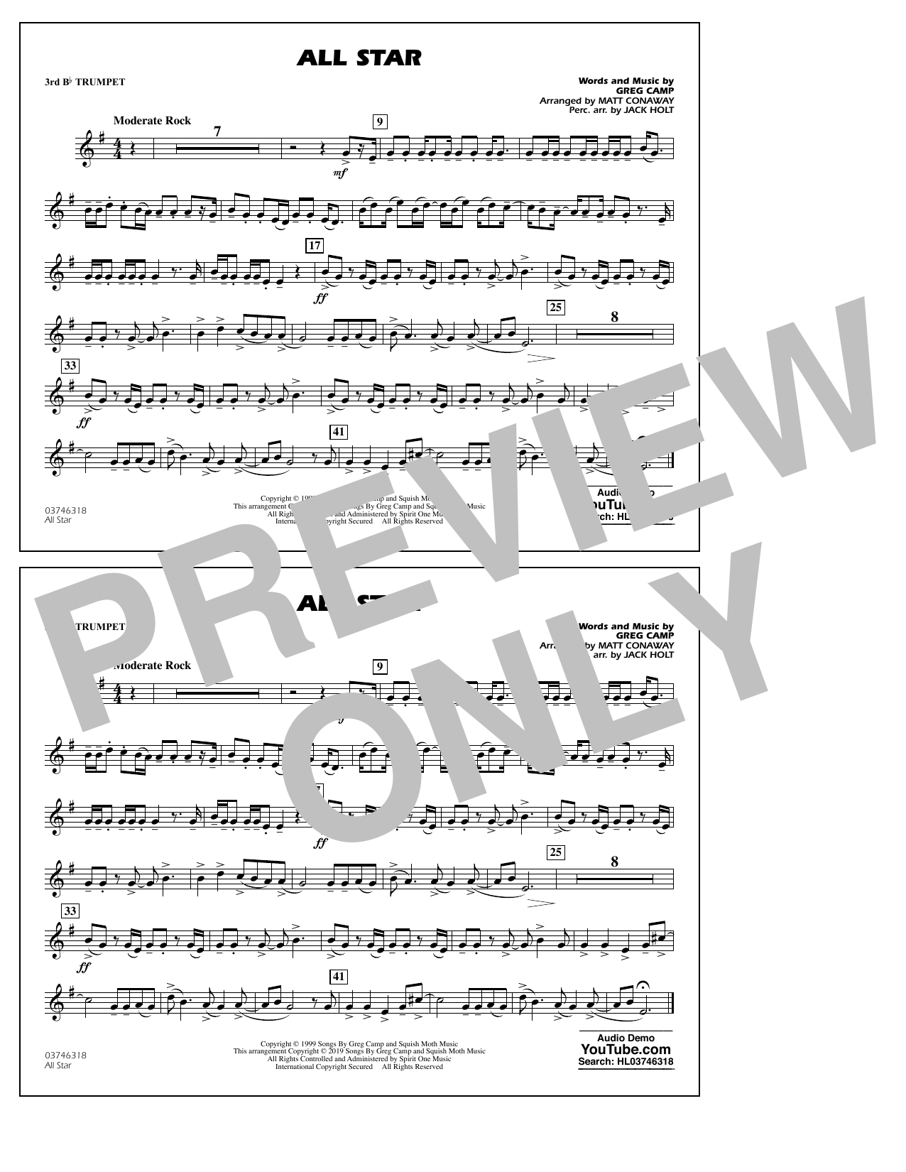 Smash Mouth All Star Arr Matt Conaway 3rd Bb Trumpet Sheet Music Download Pdf Score 411309
