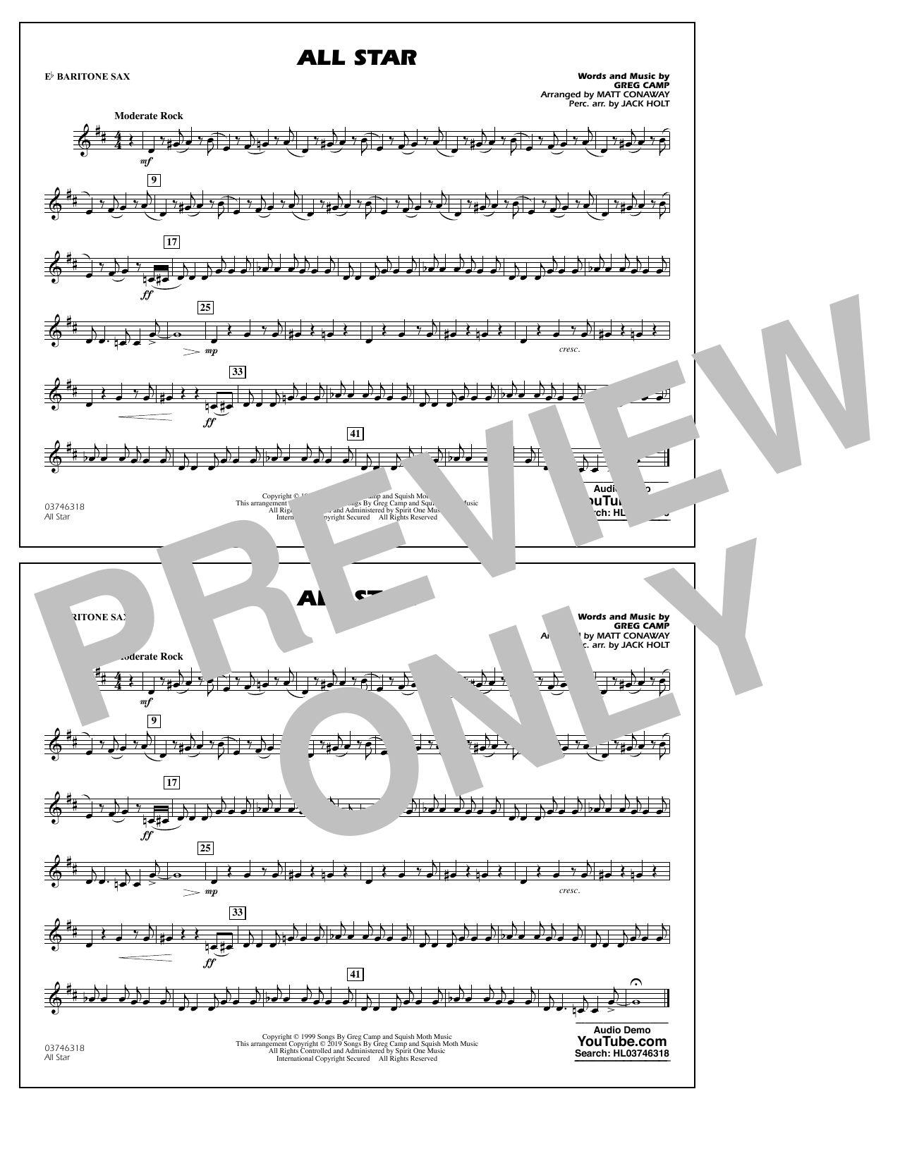 Smash Mouth All Star Arr Matt Conaway Eb Baritone Sax Sheet Music Download Pdf Score 411306