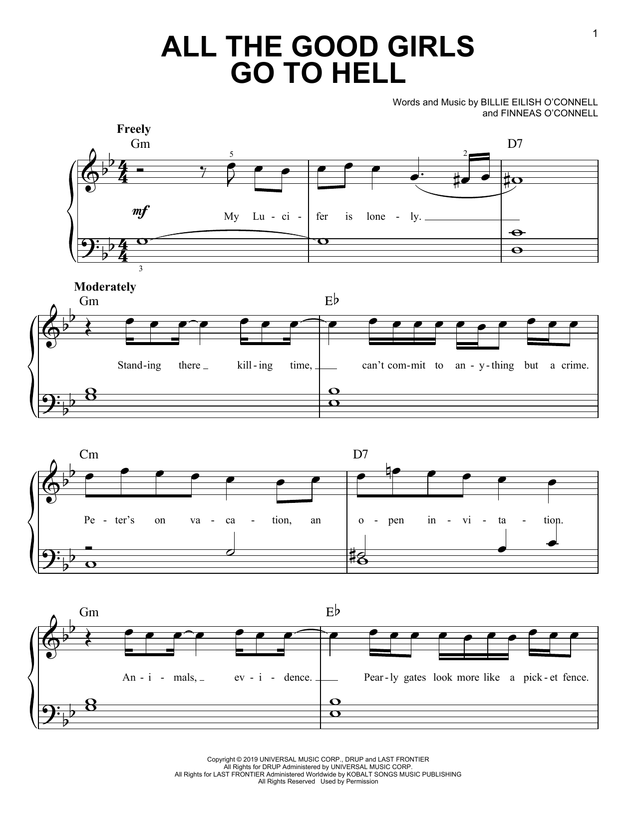 Preview Billie Eilish all the good girls go to hell Pop sheet music, notes and chords for Really Easy Guitar, SKU: 447147 sheet music, piano notes, chords, guitar tabs, score, transpose, transcribe, how to play, guide, download, learn, tutorial, progression, song, artist, awards, billboard, mtv, vh1, tour, single, album, release