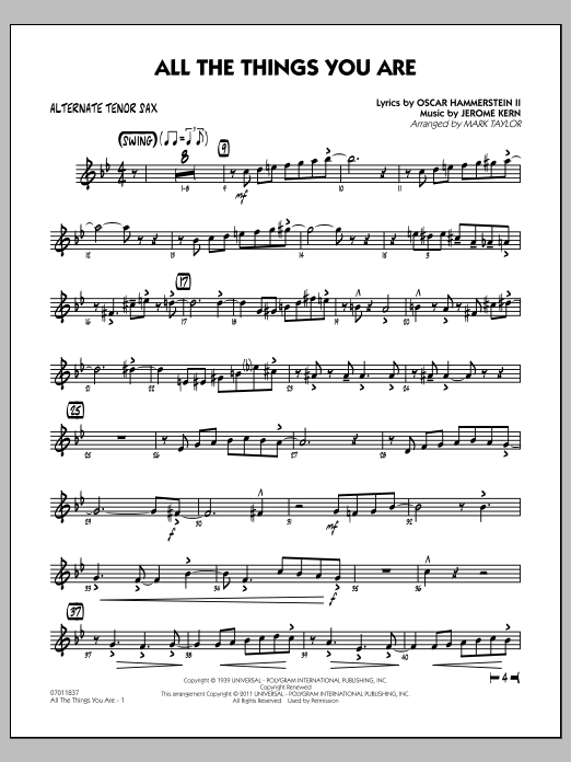 Mark Taylor All The Things You Are Alternate Tenor Sax Sheet Music Download Pdf Score 303320