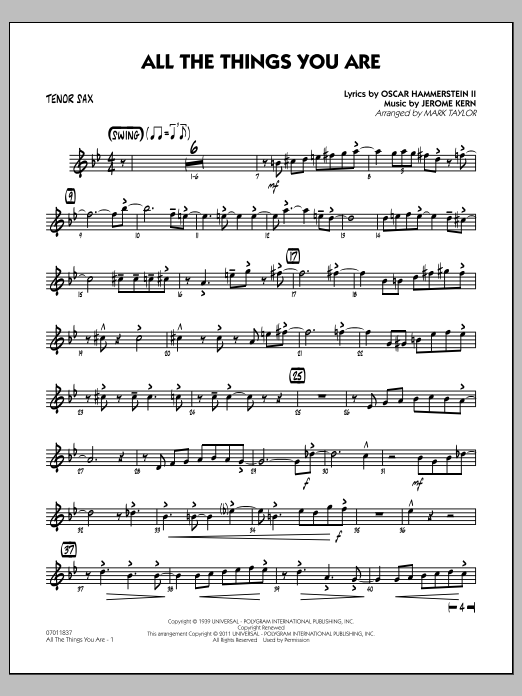 Mark Taylor All The Things You Are Tenor Sax Sheet Music Download Pdf Score 303317