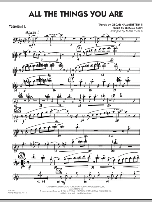 Roger Holmes All The Things You Are Trombone 2 Sheet Music