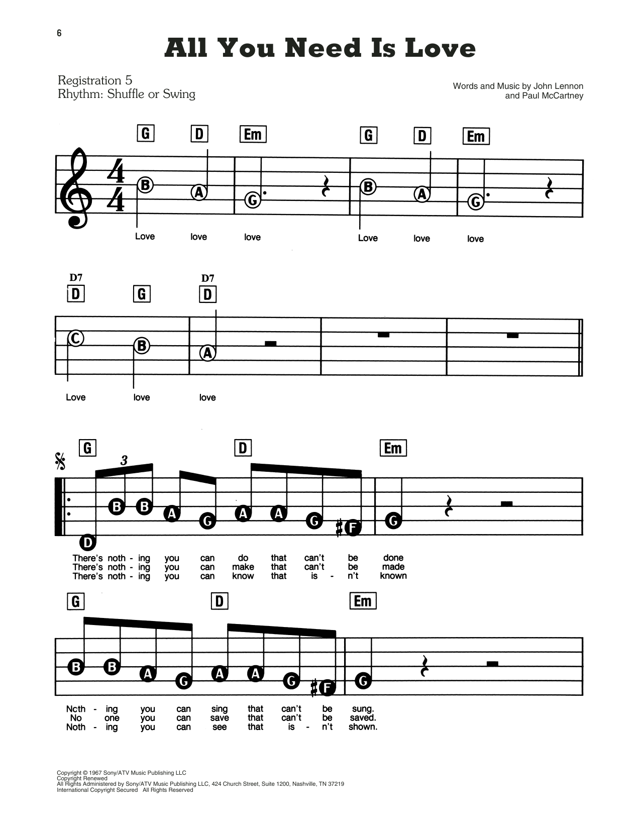 The Beatles All You Need Is Love Sheet Music Download Pdf Score
