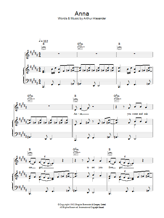 Allan Alexander Anna Sheet Music Notes & Chords for Piano, Vocal & Guitar - Download or Print PDF
