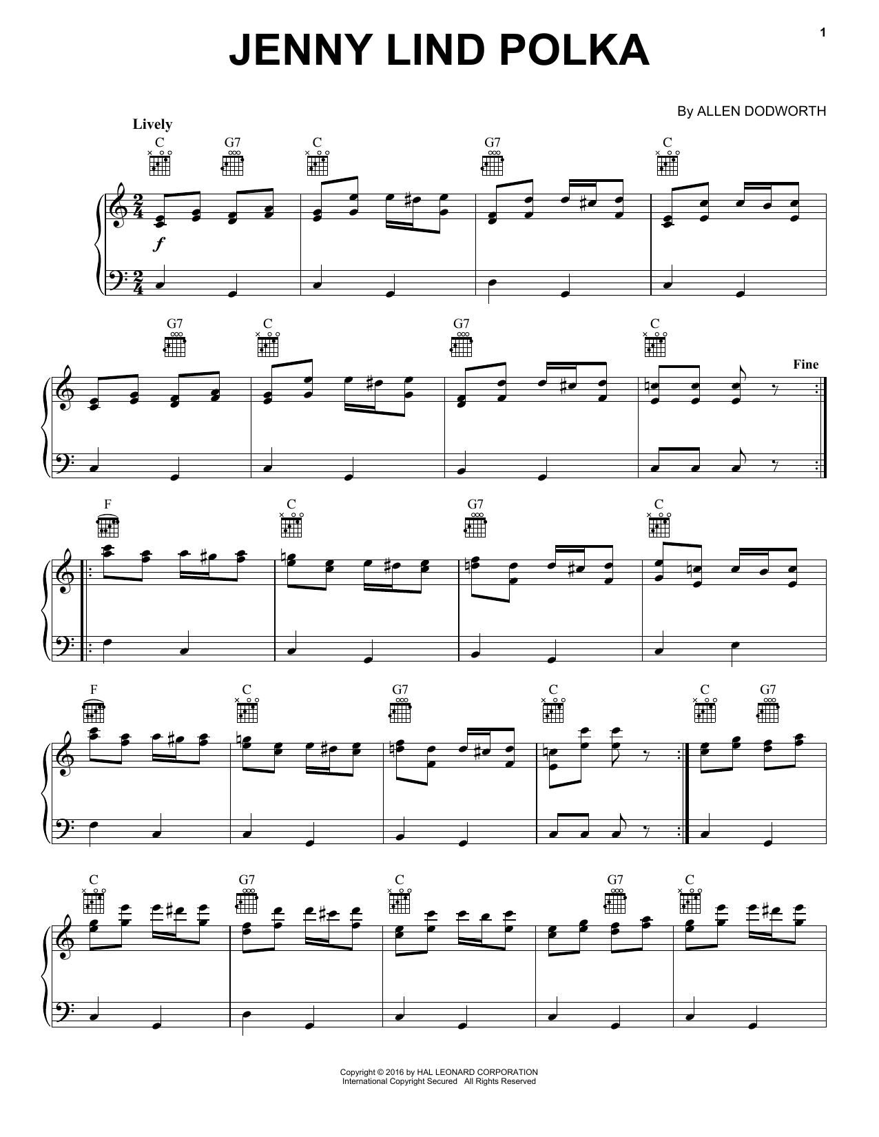 Allan Dodworth Jenny Lind Polka Sheet Music Notes & Chords for Piano - Download or Print PDF