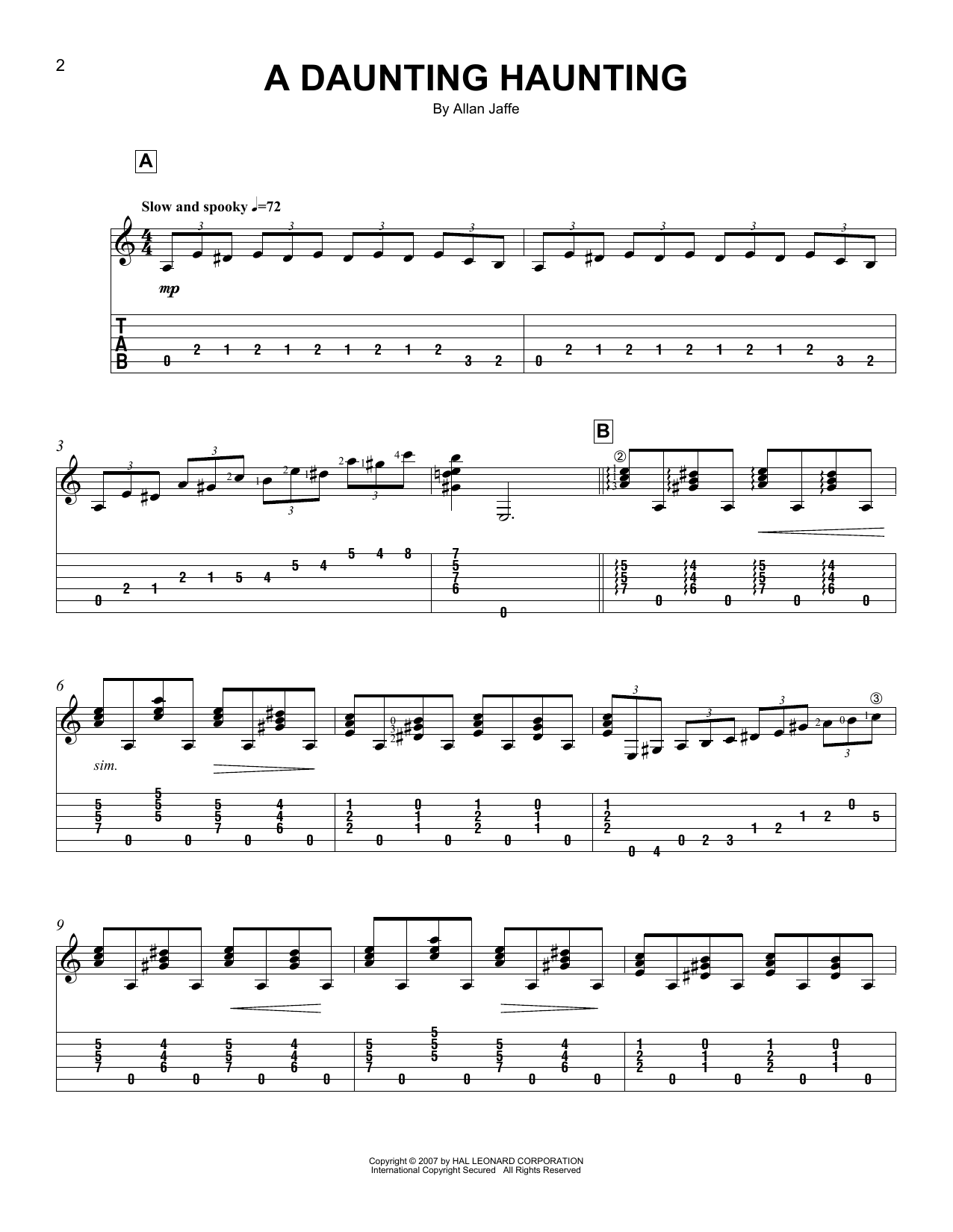 Allan Jaffe A Daunting Haunting Sheet Music Notes & Chords for Easy Guitar Tab - Download or Print PDF