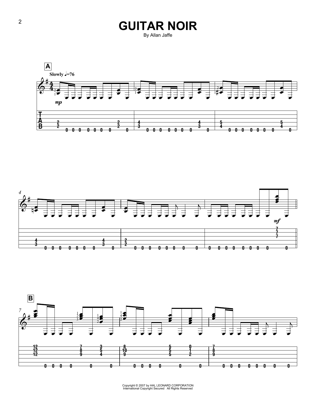 Allan Jaffe Guitar Noir Sheet Music Notes & Chords for Easy Guitar Tab - Download or Print PDF