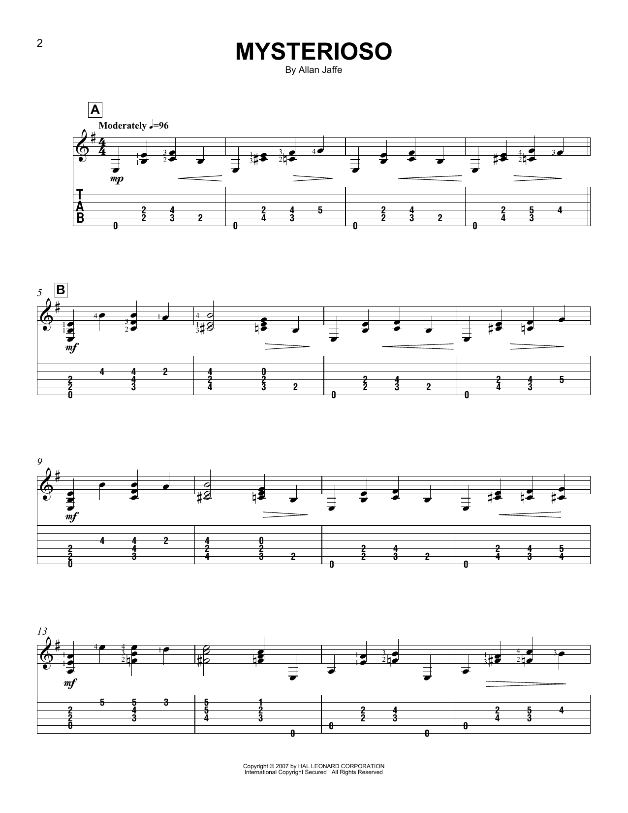 Allan Jaffe Mysterioso Sheet Music Notes & Chords for Easy Guitar Tab - Download or Print PDF