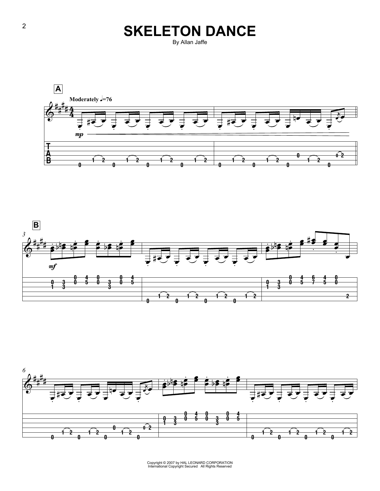 Allan Jaffe Skeleton Dance Sheet Music Notes & Chords for Easy Guitar Tab - Download or Print PDF