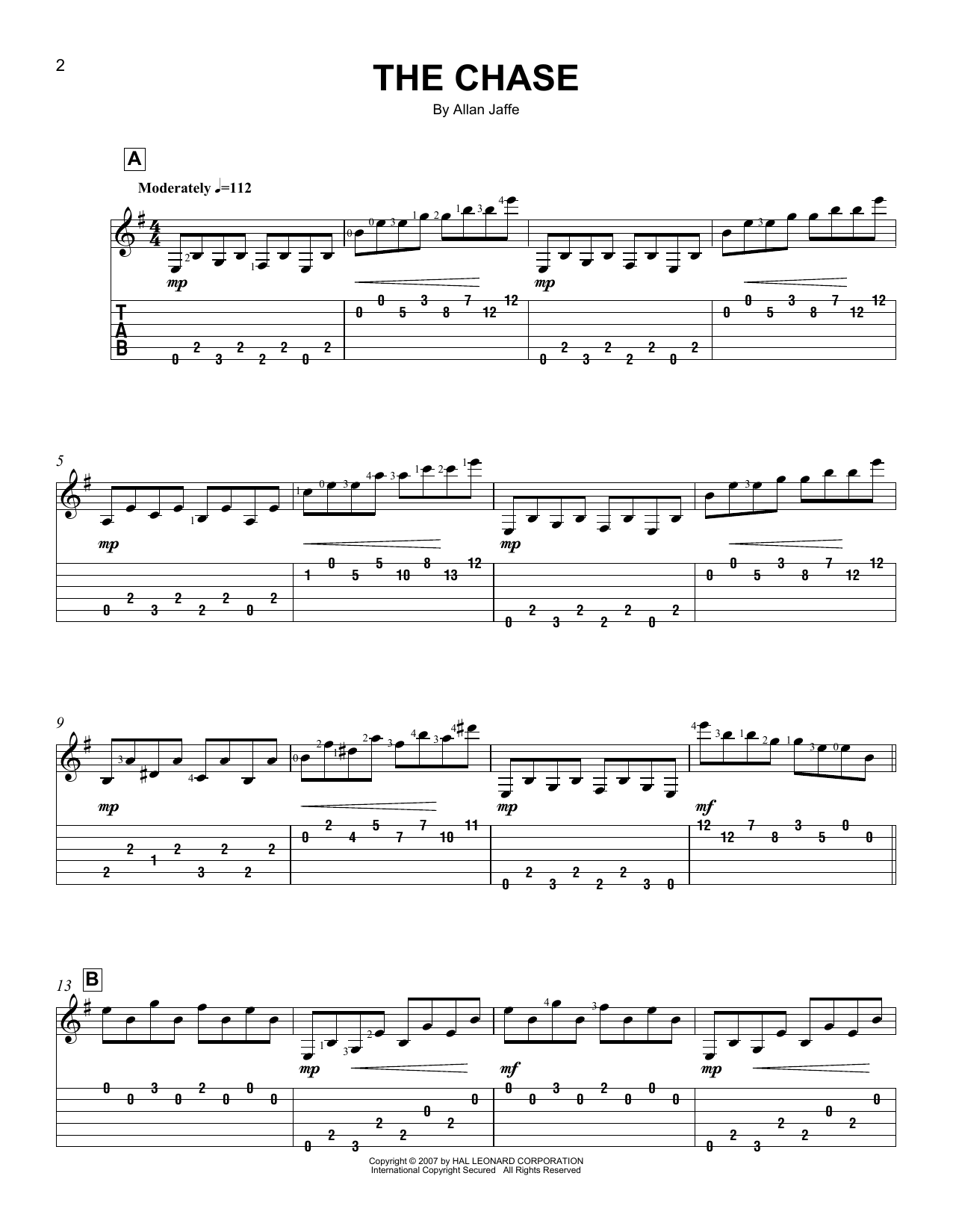 Allan Jaffe The Chase Sheet Music Notes & Chords for Easy Guitar Tab - Download or Print PDF