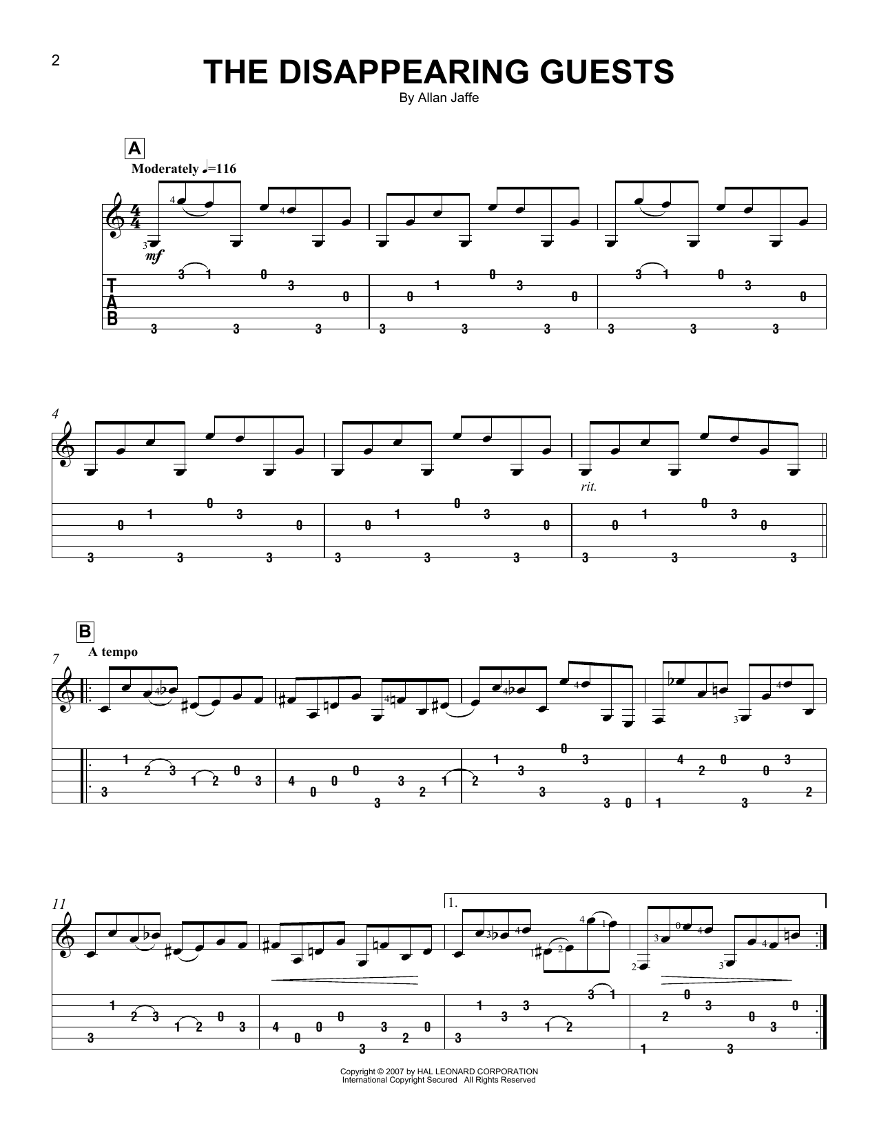 Allan Jaffe The Disappearing Guests Sheet Music Notes & Chords for Easy Guitar Tab - Download or Print PDF