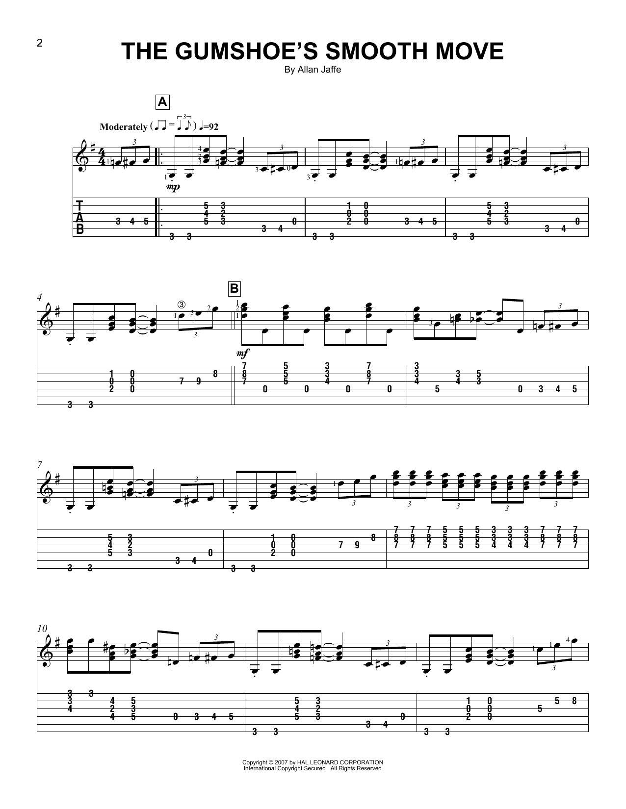 Allan Jaffe The Gumshoe's Smooth Move Sheet Music Notes & Chords for Easy Guitar Tab - Download or Print PDF