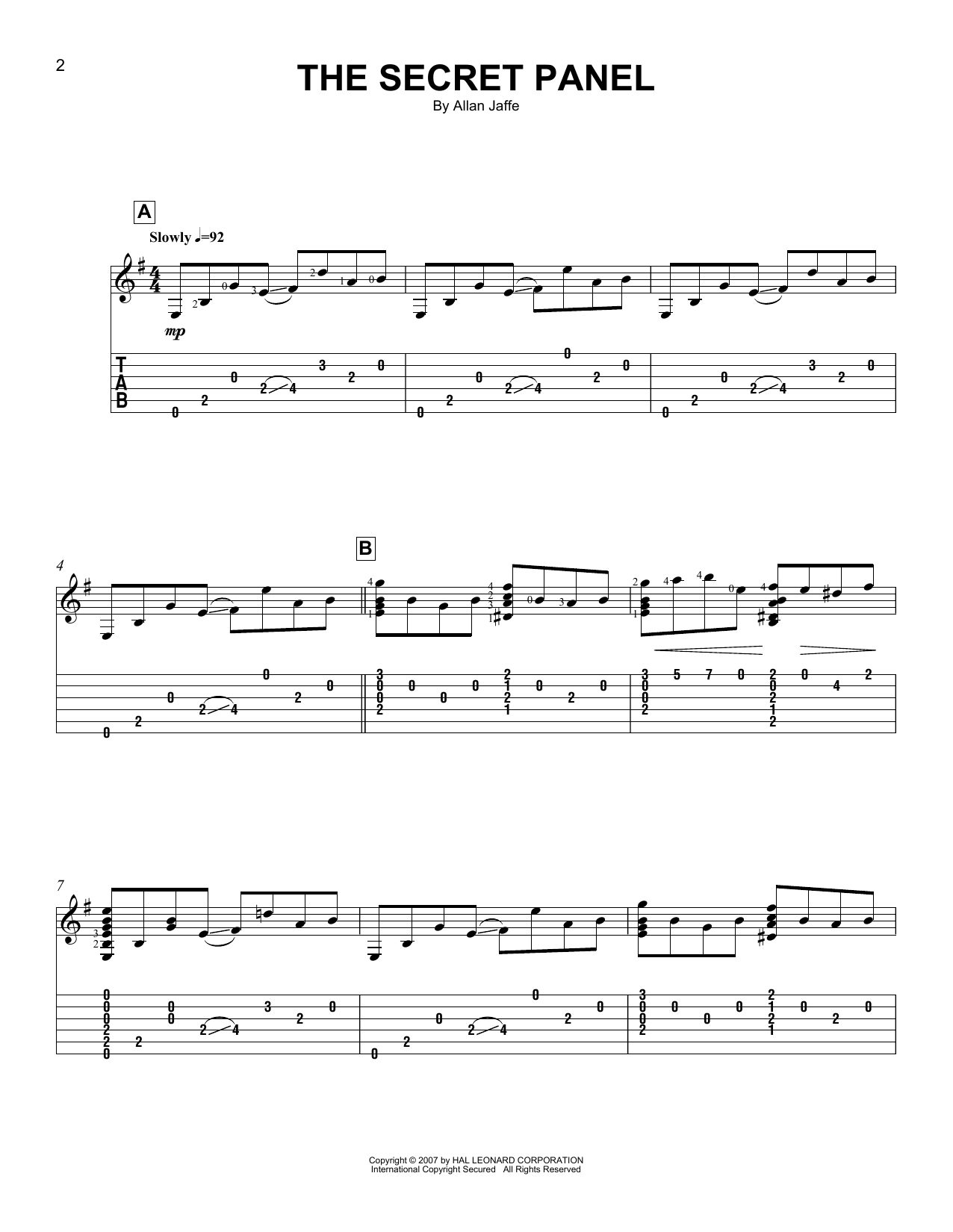 Allan Jaffe The Secret Panel Sheet Music Notes & Chords for Easy Guitar Tab - Download or Print PDF