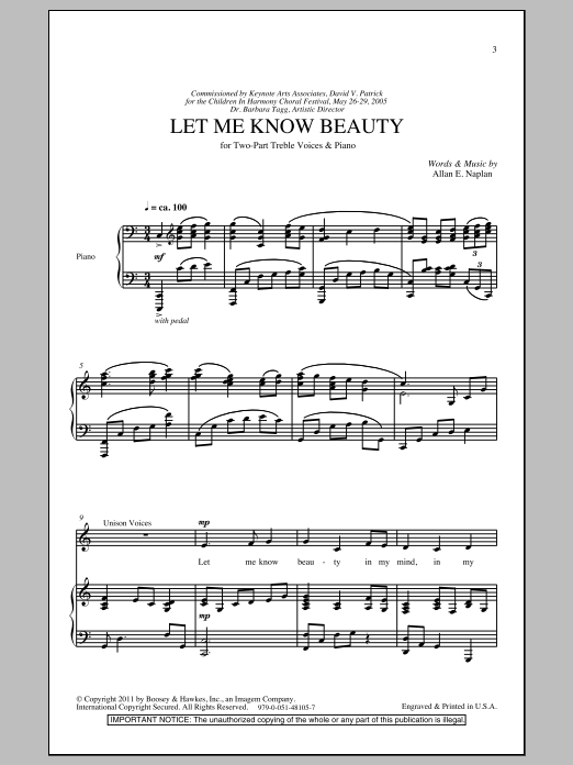 Allan Naplan Let Me Know Beauty Sheet Music Notes & Chords for 2-Part Choir - Download or Print PDF