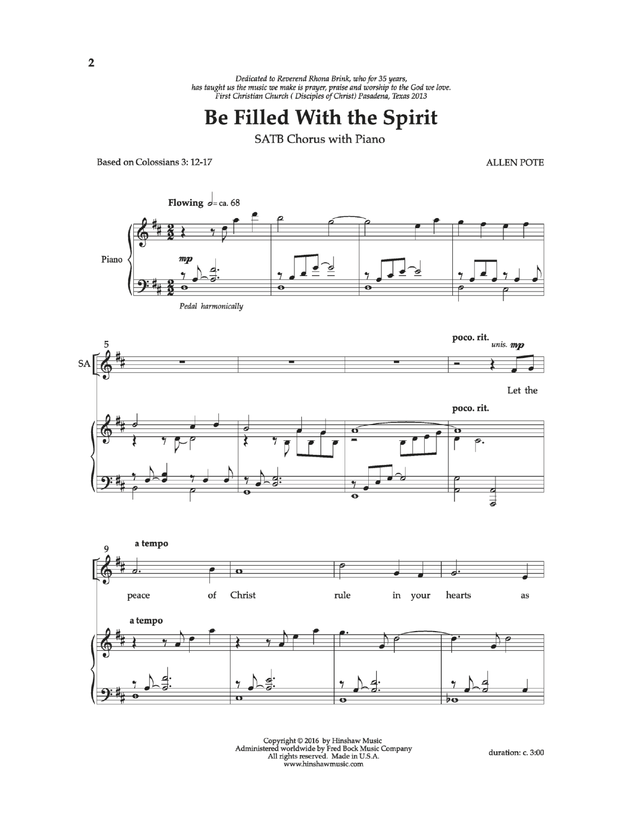 Allan Pote Be Filled With The Spirit Sheet Music Notes & Chords for SATB Choir - Download or Print PDF