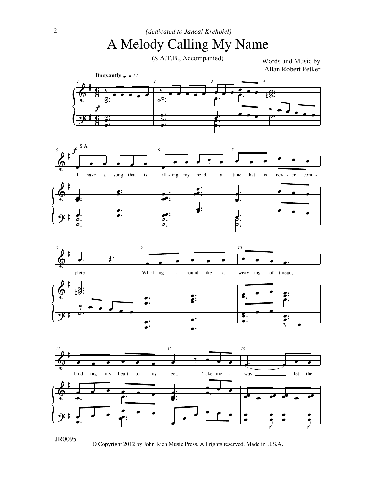 Allan Robert Petker A Melody Calling My Name Sheet Music Notes & Chords for Choral - Download or Print PDF