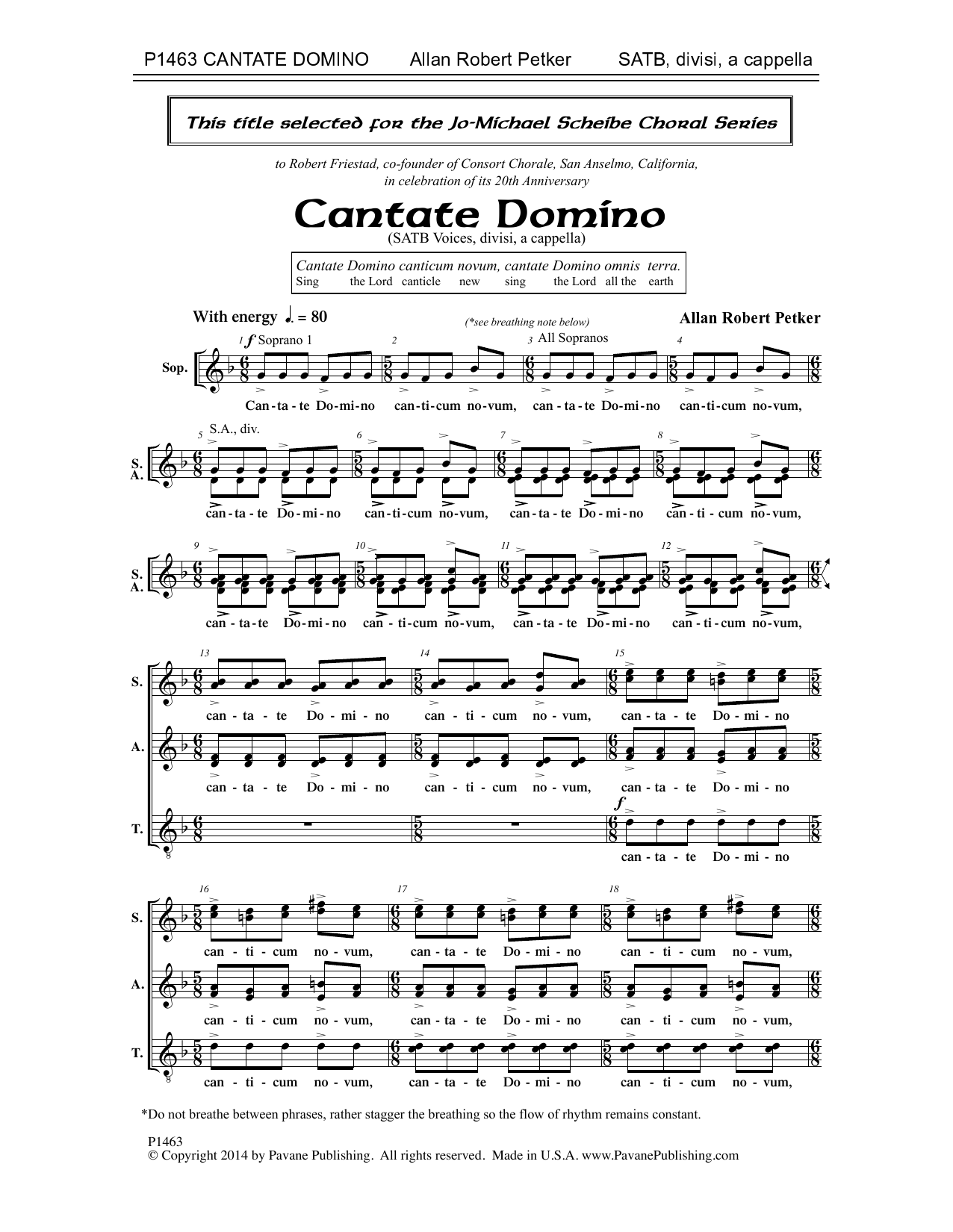 Allan Robert Petker Cantate Domino Sheet Music Notes & Chords for Choral - Download or Print PDF