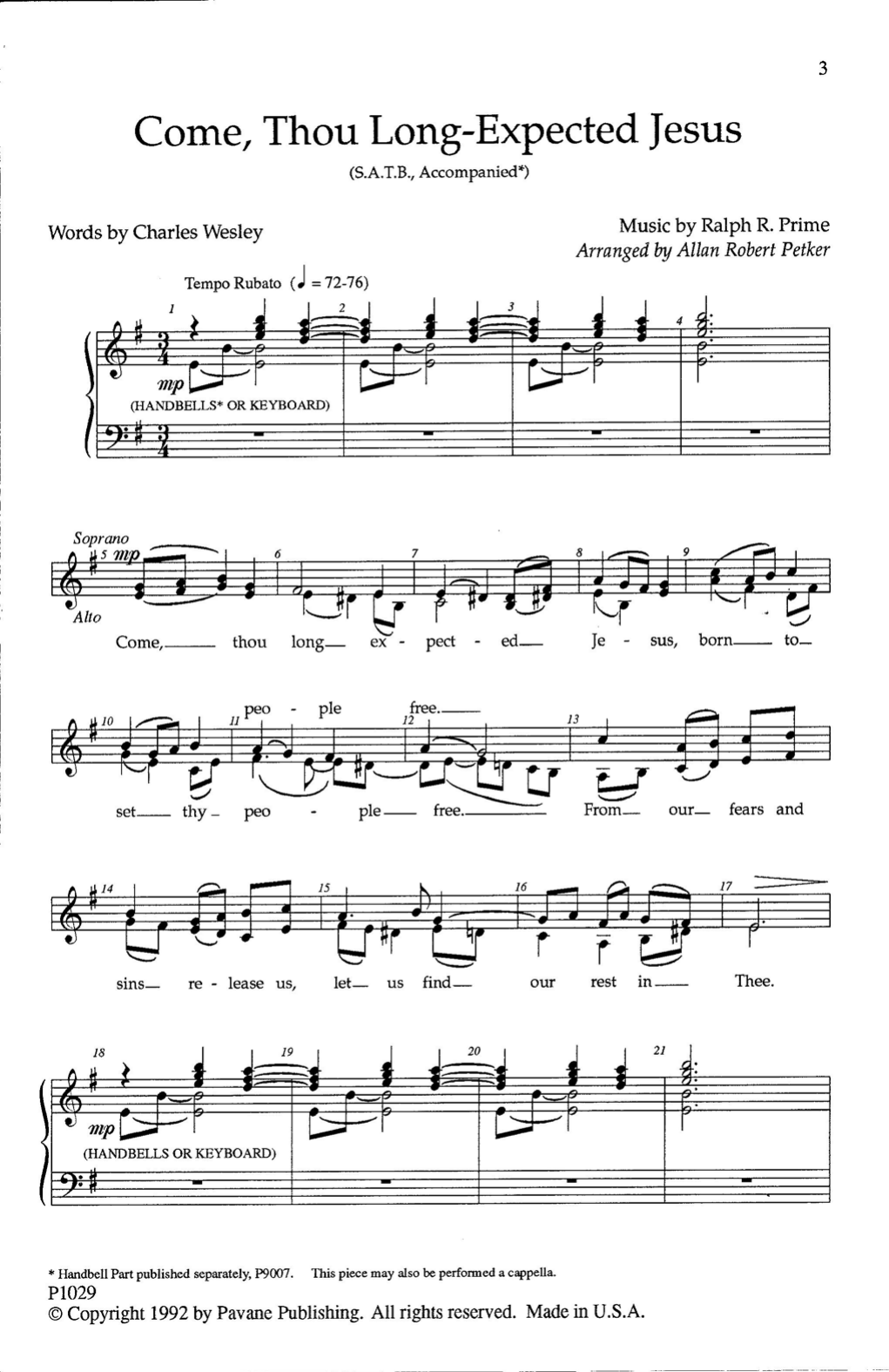 Allan Robert Petker Come Thou Long-Expected Jesus Sheet Music Notes & Chords for SATB Choir - Download or Print PDF