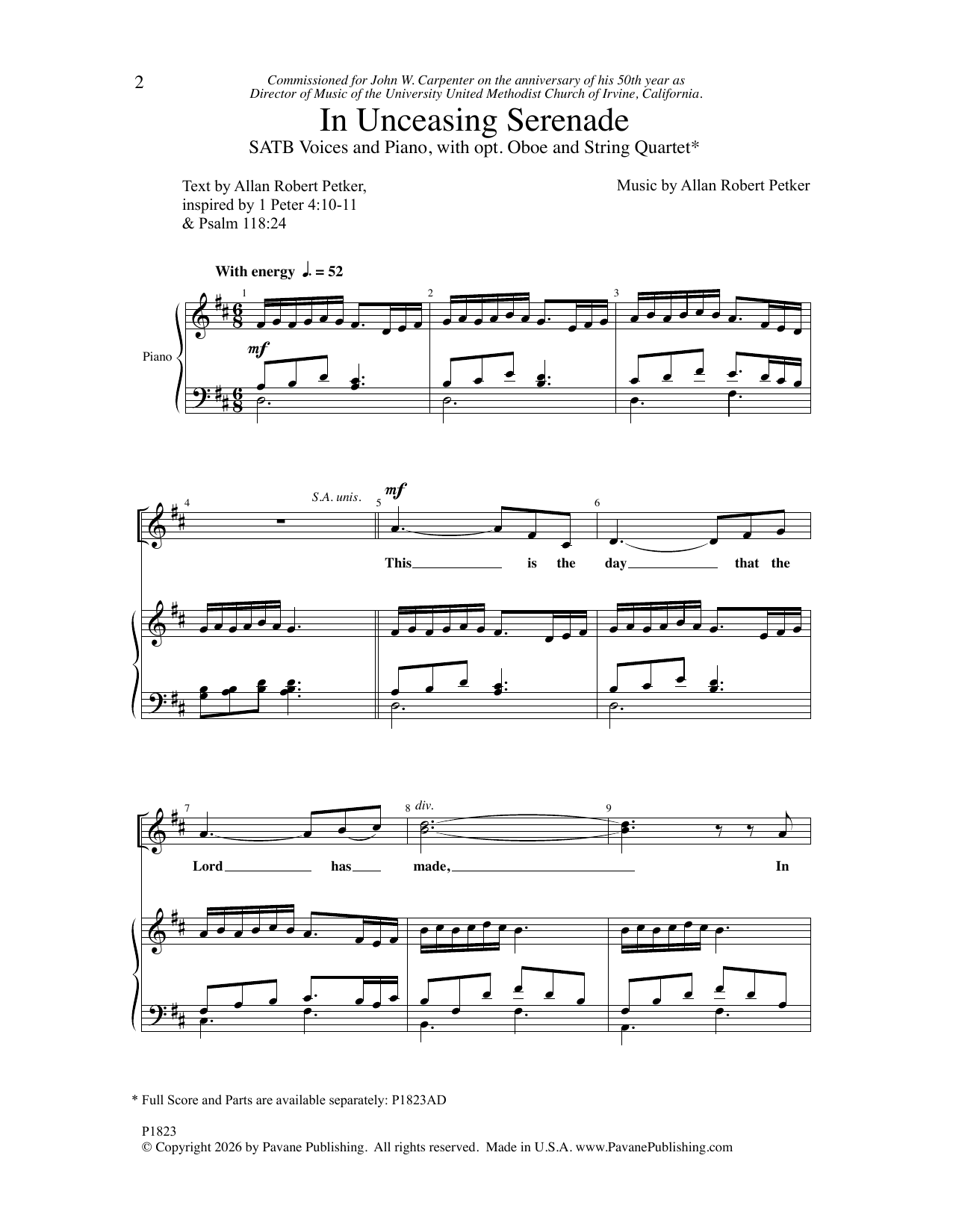 Allan Robert Petker In Unceasing Serenade Sheet Music Notes & Chords for SATB Choir - Download or Print PDF