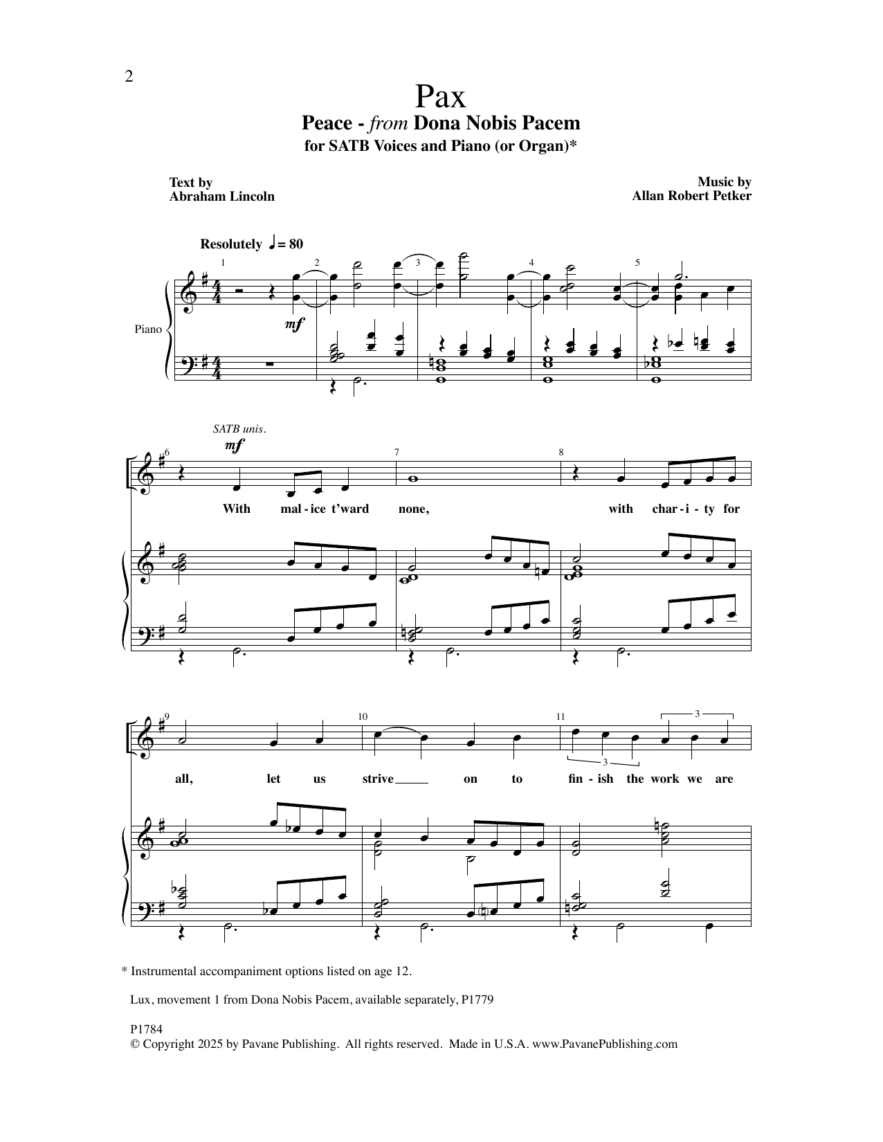 Allan Robert Petker Pax Sheet Music Notes & Chords for SATB Choir - Download or Print PDF