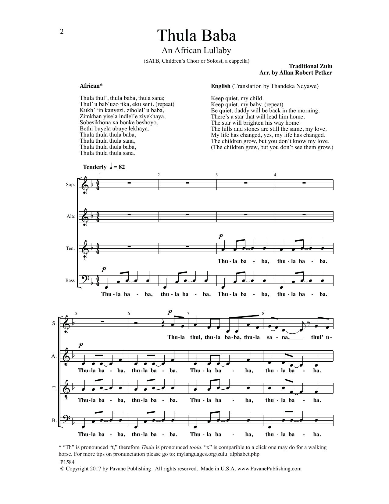 Allan Robert Petker Thula Baba Sheet Music Notes & Chords for Choral - Download or Print PDF