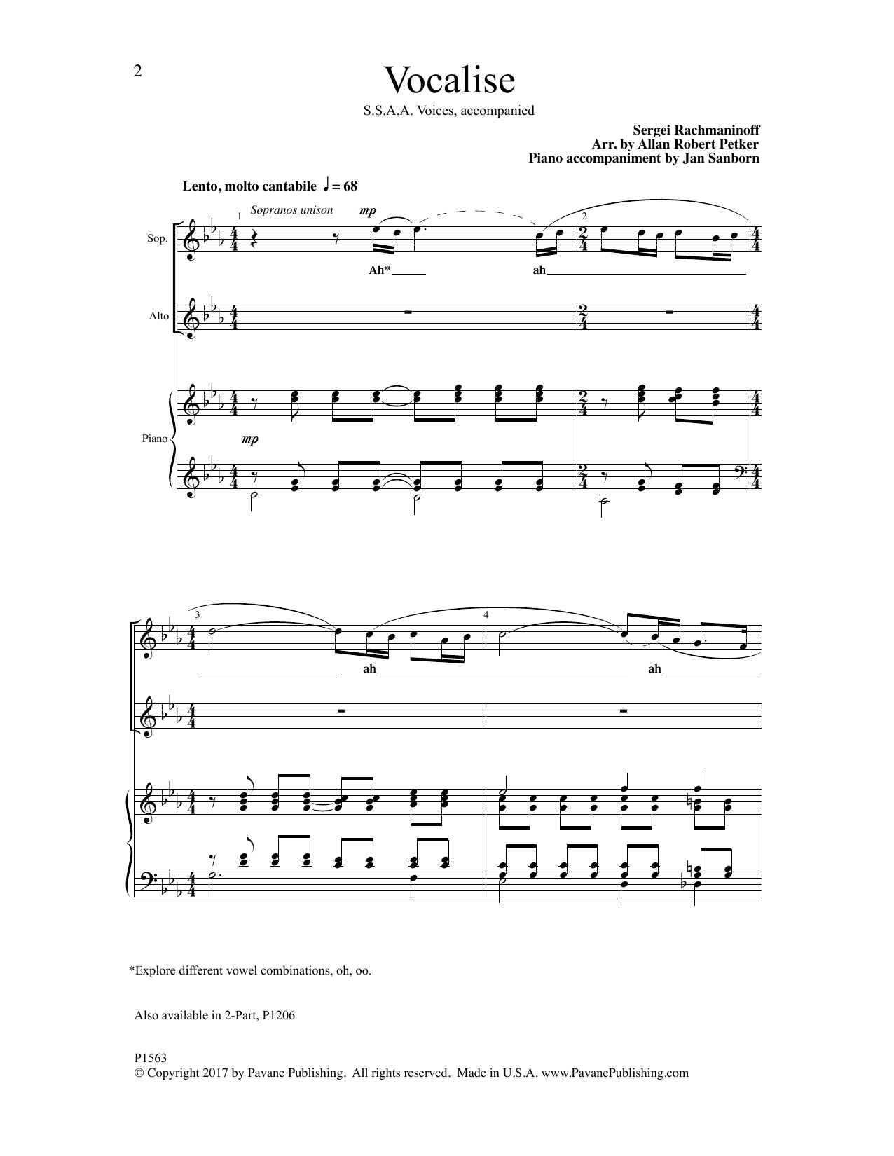 Allan Robert Petker Vocalise Sheet Music Notes & Chords for Choral - Download or Print PDF