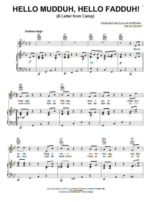 Allan Sherman Hello Mudduh, Hello Fadduh! (A Letter From Camp) Sheet Music Notes & Chords for Ukulele - Download or Print PDF