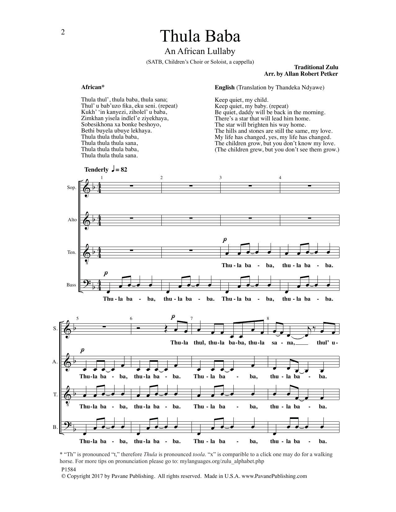 Preview Allan Robert Petker Thula Baba Concert sheet music, notes and chords for Choral, SKU: 374290 Thula Baba sheet music