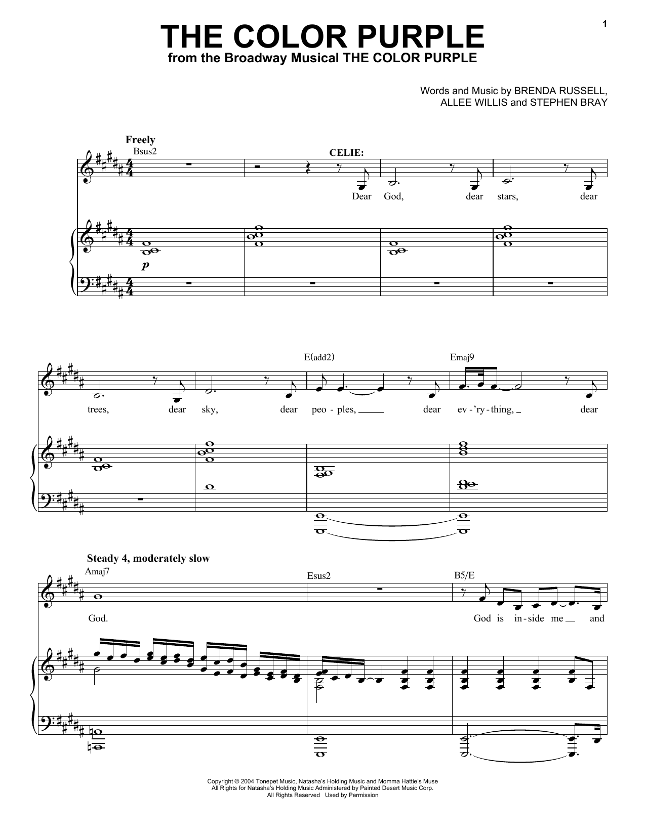 Allee Willis The Color Purple Sheet Music Notes & Chords for Piano & Vocal - Download or Print PDF