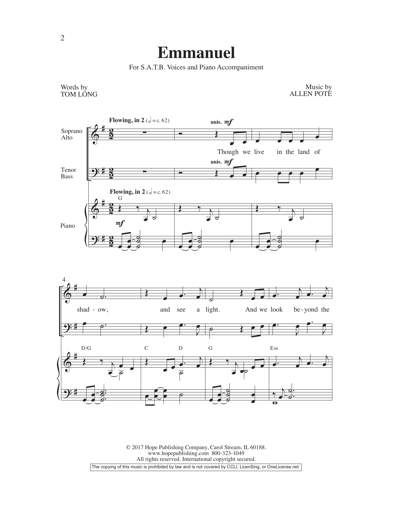 Allen Pote Emmanuel Sheet Music Notes & Chords for Choir - Download or Print PDF