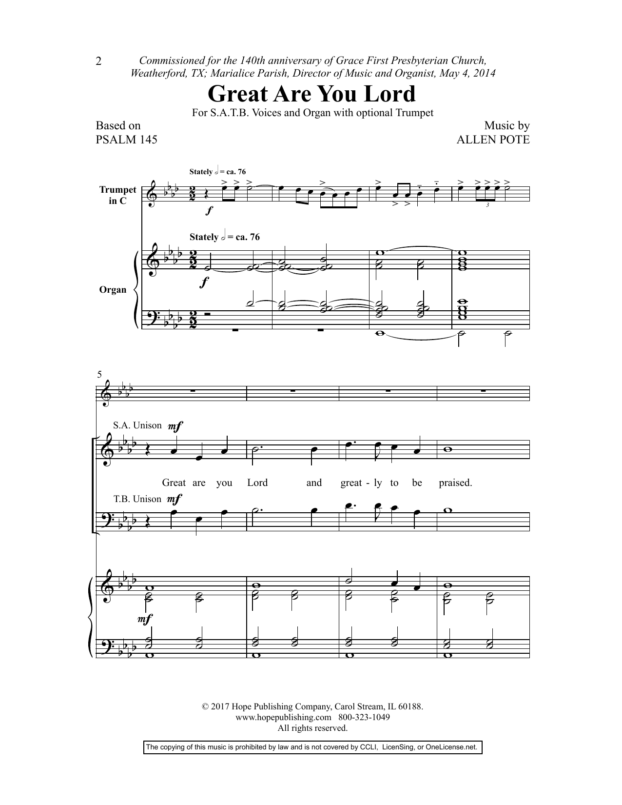Allen Pote Great Are You Lord Sheet Music Notes & Chords for Choir - Download or Print PDF