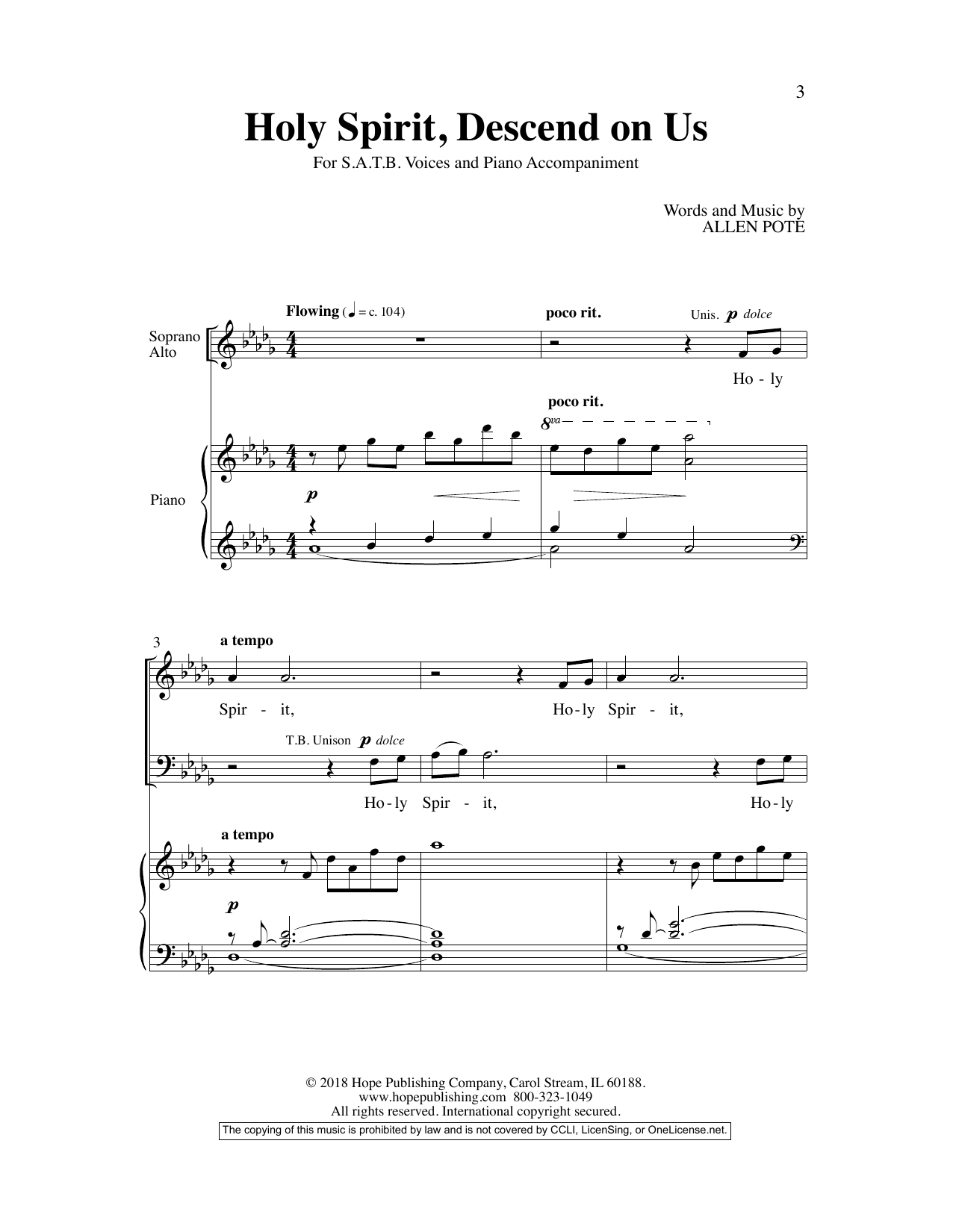 Allen Pote Holy Spirit, Descend On Us Sheet Music Notes & Chords for Choral - Download or Print PDF