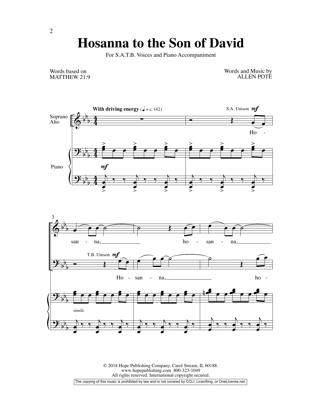 Allen Pote Hosanna To The Son Of David Sheet Music Notes & Chords for Choral - Download or Print PDF