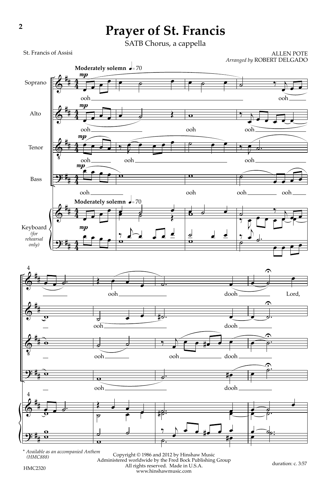 Allen Pote Prayer Of St. Francis (arr. Robert Delgado) Sheet Music Notes & Chords for SATB Choir - Download or Print PDF