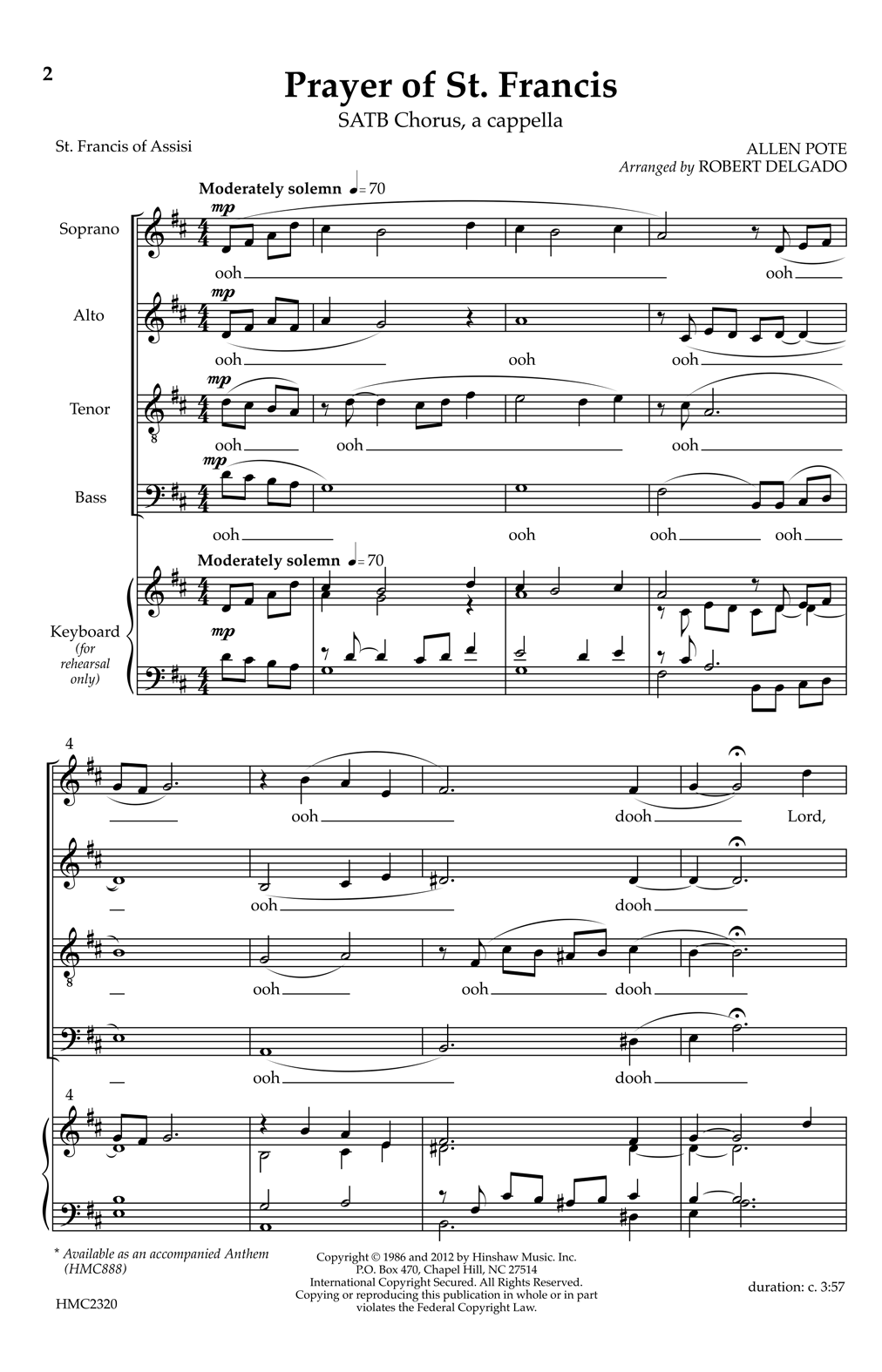 Allen Pote Prayer Of St. Francis (arr. Robert Delgado) Sheet Music Notes & Chords for SATB Choir - Download or Print PDF