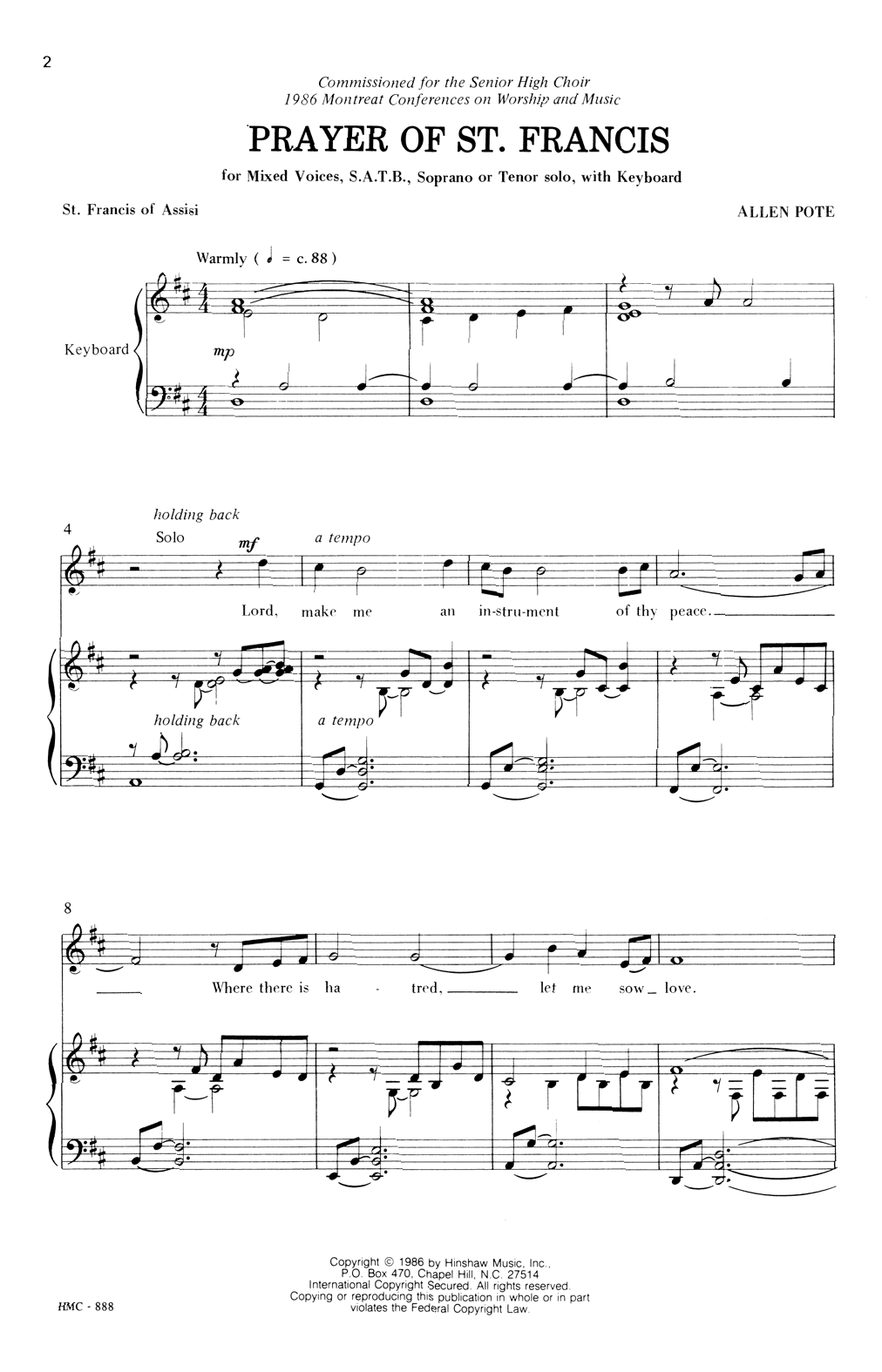 Allen Pote Prayer Of St. Francis Sheet Music Notes & Chords for SATB Choir - Download or Print PDF