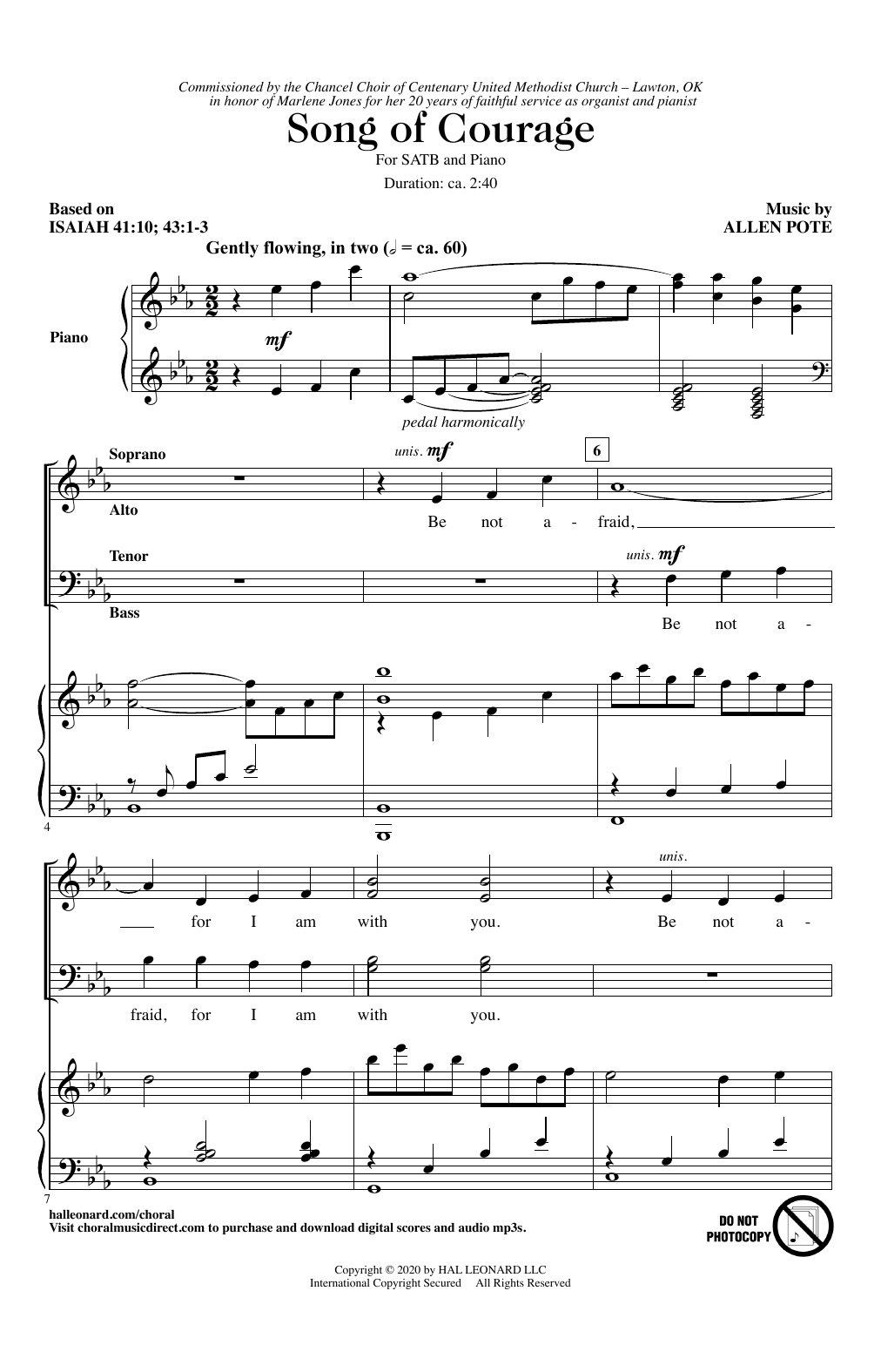 Allen Pote Song Of Courage Sheet Music Notes & Chords for SATB Choir - Download or Print PDF