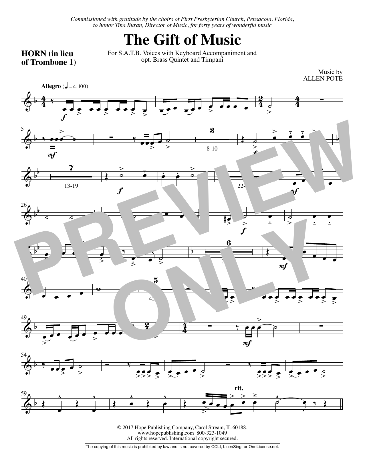 Allen Pote The Gift Of Music - Flugelhorn Solo Sheet Music Notes & Chords for Choir Instrumental Pak - Download or Print PDF
